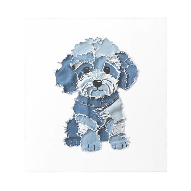 Bloco De Notas Ilustração de Cachorro com Remendo de Jeans Fofo (Frente)