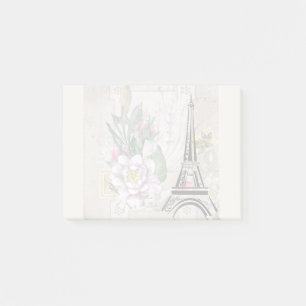 Bloco De Notas Ilustração de Colagem de Flor Vintage e Torre Eiff