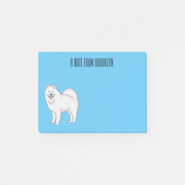 Bloco De Notas Ilustração de desenho animado com cão Samoyed (Frente)