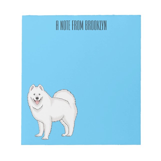 Bloco De Notas Ilustração de desenho animado com cão Samoyed (Frente)