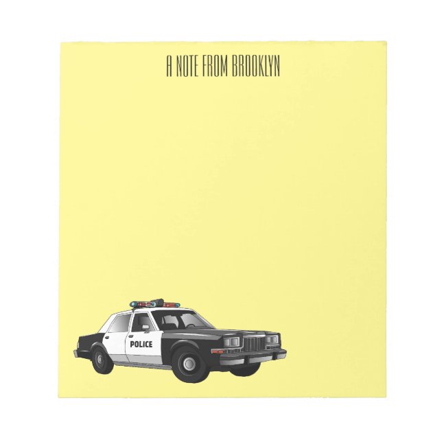 Bloco De Notas Ilustração de desenho animado de carro da polícia (Frente)