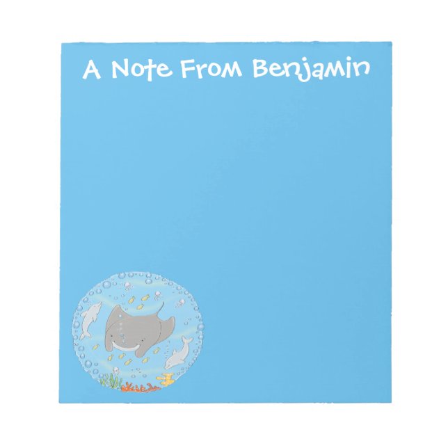 Bloco De Notas Ilustração de desenho animado de manta-branca e bo (Frente)