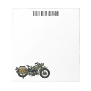 Bloco De Notas Ilustração de desenho animado de motocicleta milit