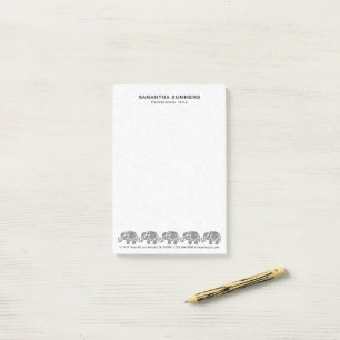 Bloco De Notas Ilustração de Elefante Paisley Floral Preto e Bran