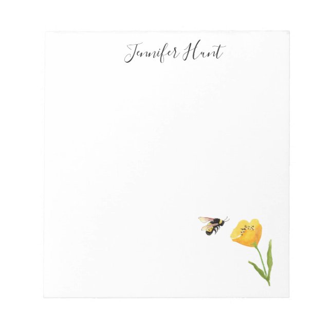 Bloco De Notas Ilustração de flor amarela e abelha (Frente)