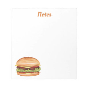 Bloco De Notas Ilustração de Hambúrguer Fast Food com Texto Perso