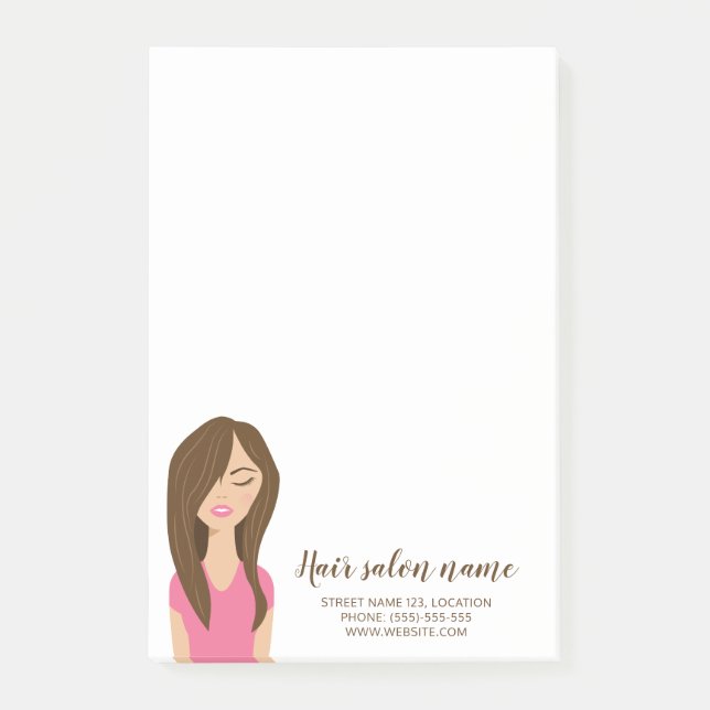 Bloco De Notas Ilustração de Menina com Cabelo Castanho Comprido  (Frente)