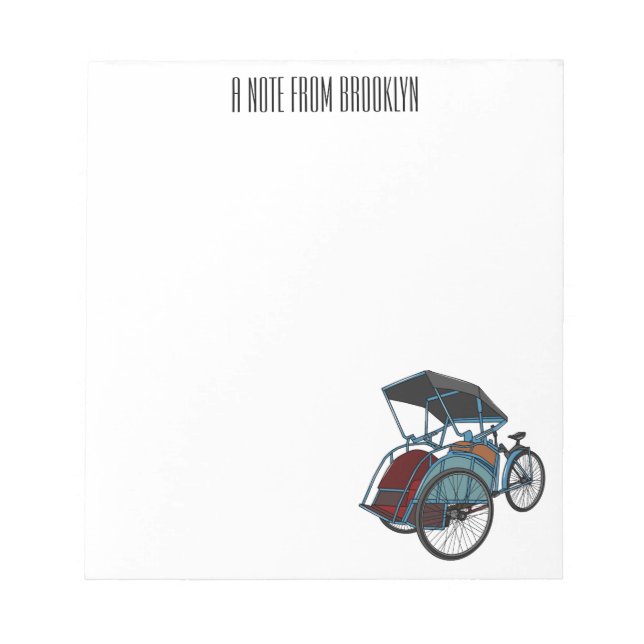 Bloco De Notas Ilustração do desenho do rickshaw Ciclo (Frente)