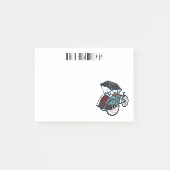 Bloco De Notas Ilustração do desenho do rickshaw Ciclo (Frente)
