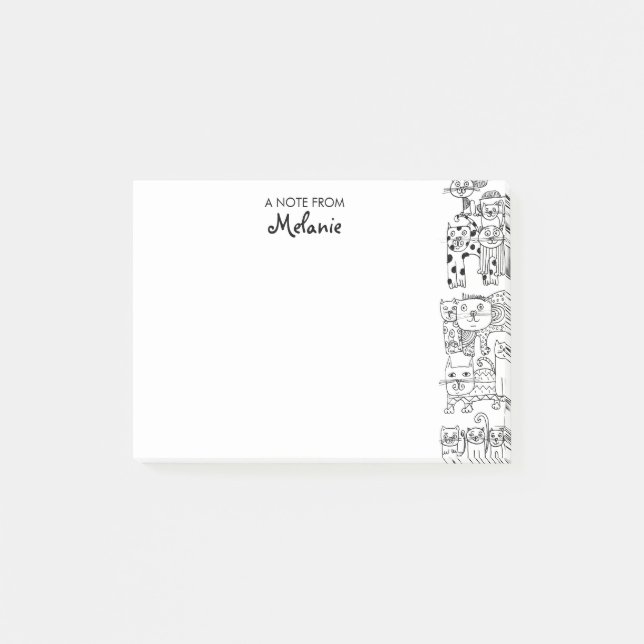Bloco De Notas Ilustração Personalizada de Gatos Preto e Branco (Frente)