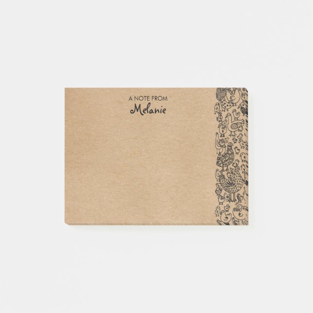 Bloco De Notas Ilustração Rústica De Aves Kraft Personalizada (Frente)