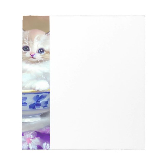 Bloco De Notas Ilustração Vintage White Kitten (Frente)