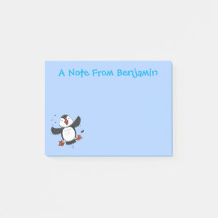 Bloco De Notas Imagem azul de desenho animado de puffin voador e