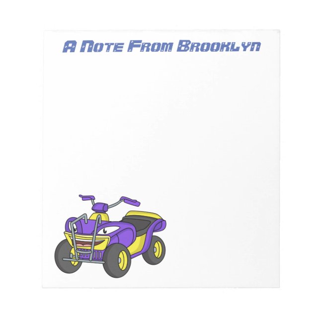 Bloco De Notas Imagem de desenho animado de bicicleta Quad Roxo (Frente)