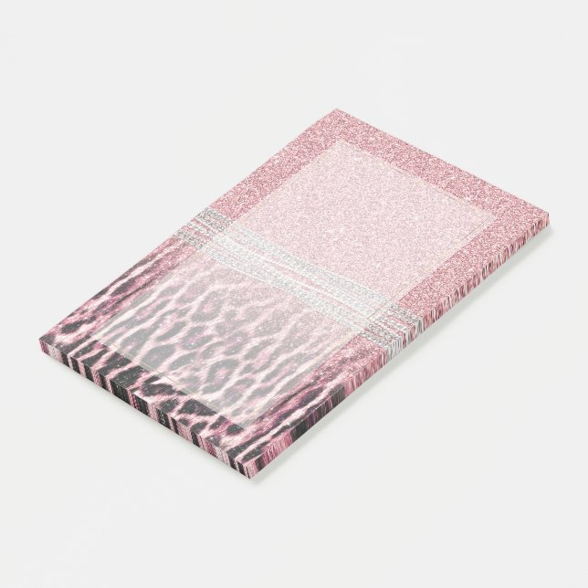 Bloco De Notas Imagem Luminosa Cinzenta Cor-de-Rosa com Leopardo  (Inclinado)