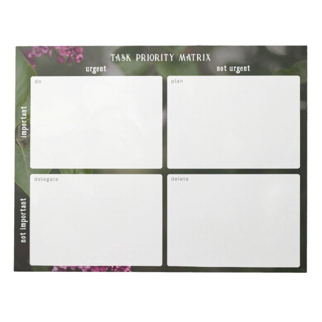 Bloco De Notas Important and urgent task Matrix (romantic nature) (Frente)