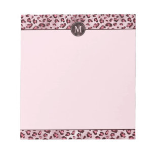 Bloco De Notas Impressão Animal Leopardo Rosa Com Monograma Em Fo
