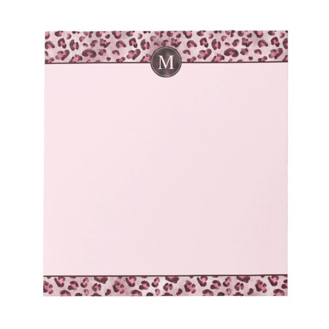 Bloco De Notas Impressão Animal Leopardo Rosa Com Monograma Em Fo (Frente)