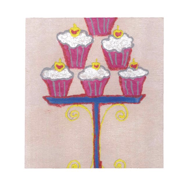 Bloco De Notas Impressão de Arte de Cupcake com Cereja e Fundo Ro (Frente)