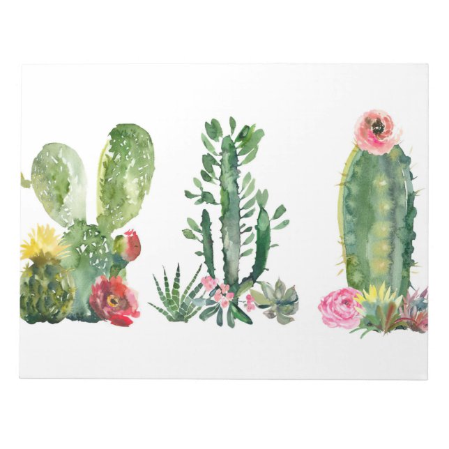 Bloco De Notas Impressão de Cactus Aquarela (Frente)