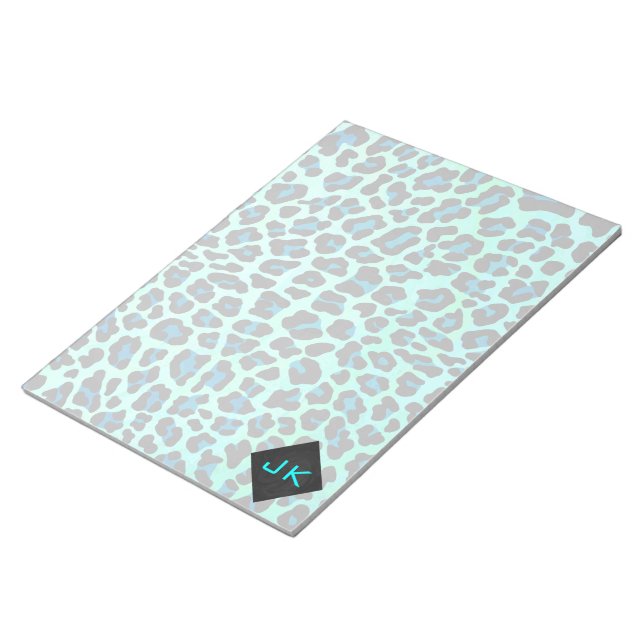 Bloco De Notas Impressão de Leopardo Negro e Teal (Inclinado)