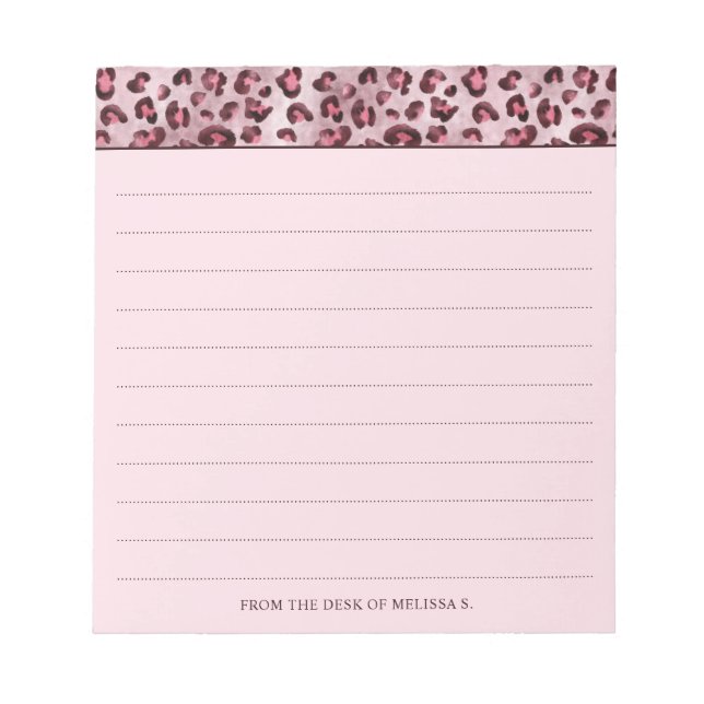 Bloco De Notas Impressão de leopardo rosa com linhas e texto pers (Frente)