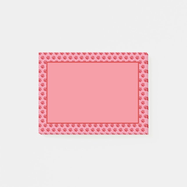 Bloco De Notas Impressão de pata vermelha com fundo rosa (Frente)