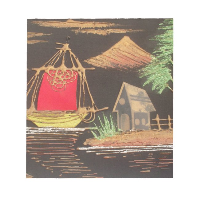 Bloco De Notas Impressão de pintura de óleo em veleiro vermelho (Frente)