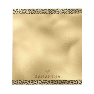 Bloco De Notas Impressão do Leopardo Preto Dourado Personalizada