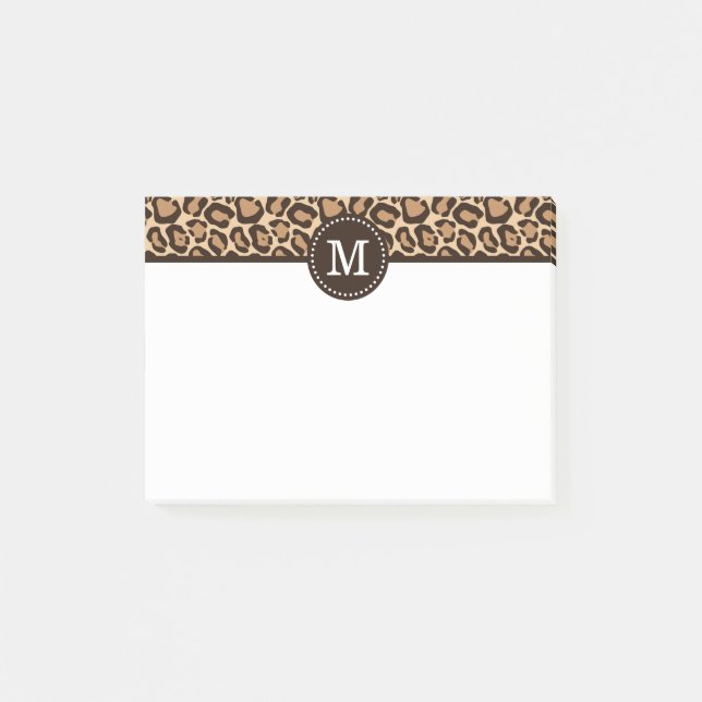 Bloco De Notas Impressão Leopardo e Monograma Personalizado Marro (Frente)