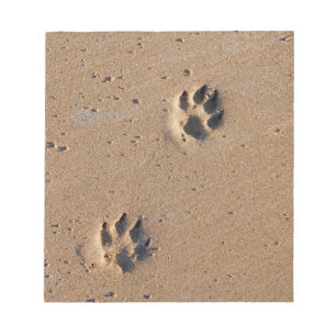 Bloco De Notas Impressões da pata do cão em um Sandy Beach
