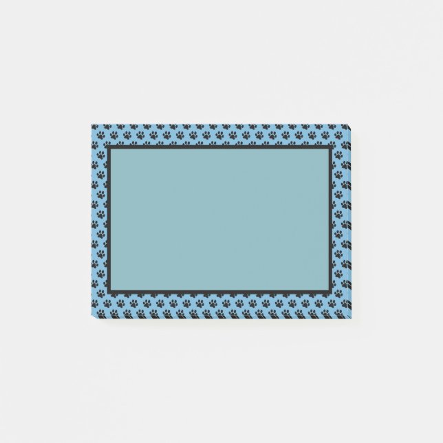 Bloco De Notas Impressões de pata preta com fundo azul (Frente)