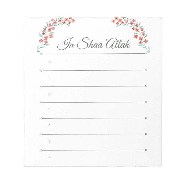 Bloco De Notas In shaa Allah Islamic notepad (Frente)