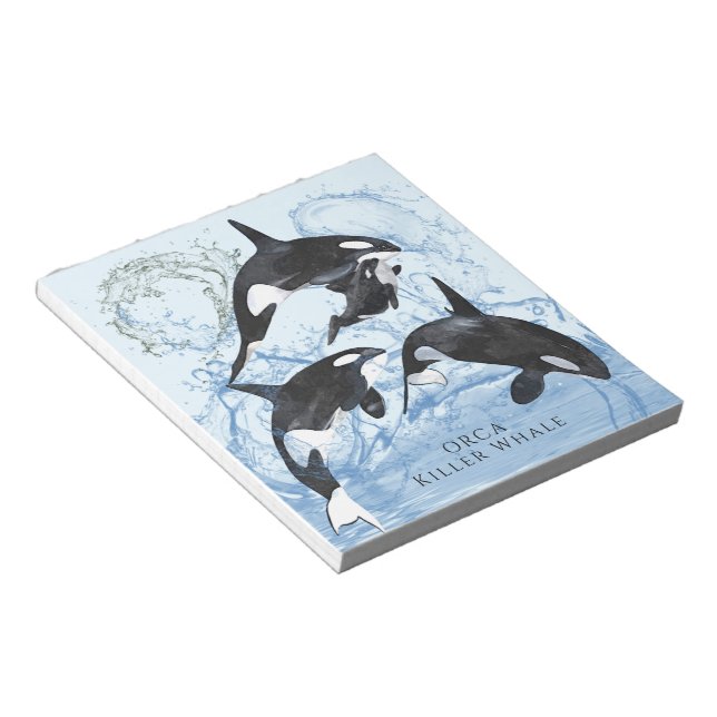 Bloco De Notas Incrível "Black and White Watercolor Orcas" (Inclinado)