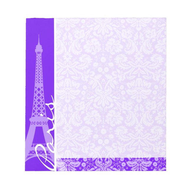 Bloco De Notas Indigo, Damasco Roxo; Paris; Torre Eiffel (Frente)