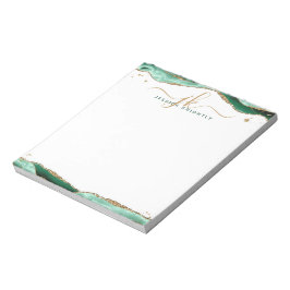 Bloco De Notas Iniciais de Monograma de Script de Agato Verde Ele