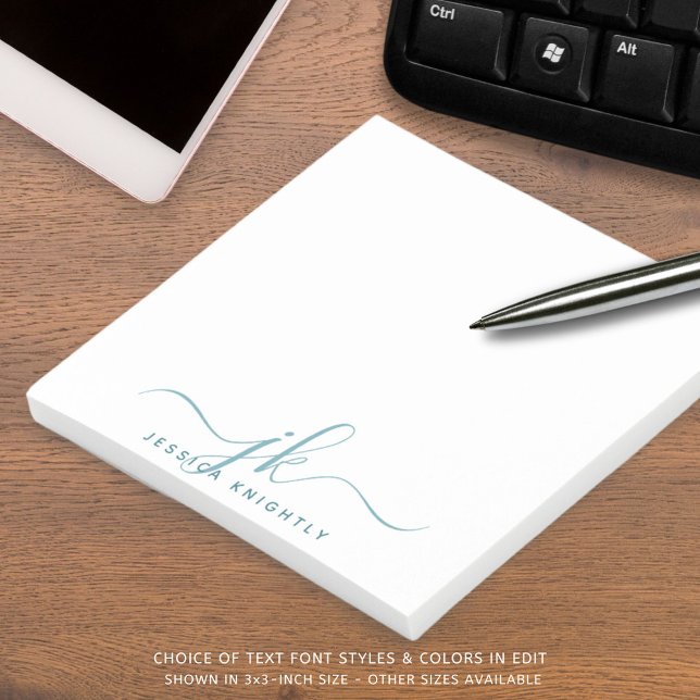 Bloco De Notas Iniciais de Monograma de Script Teal Moderno (Criador carregado)