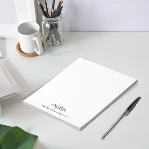 Bloco De Notas iniciais de monograma script branco preto