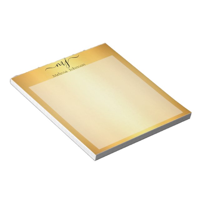Bloco De Notas Iniciais elegantes em ouro (Inclinado)