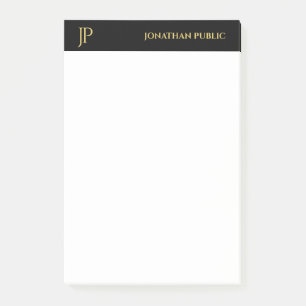 Bloco De Notas Iniciais Modernas Preto Branco Dourado Elegante Si