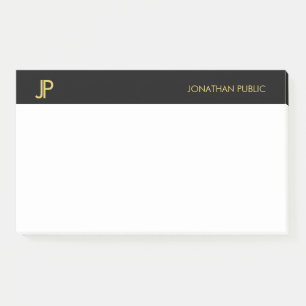 Bloco De Notas Iniciais profissionais elegantes Branco preto Dour