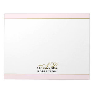 Bloco De Notas Inicial Monograma Personalizado Rosa Pastel Dourad