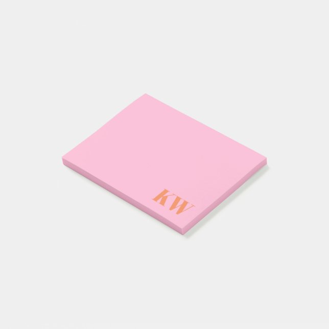 Bloco De Notas Iniciales Personalizadas de Monograma Laranja Rosa (Inclinado)