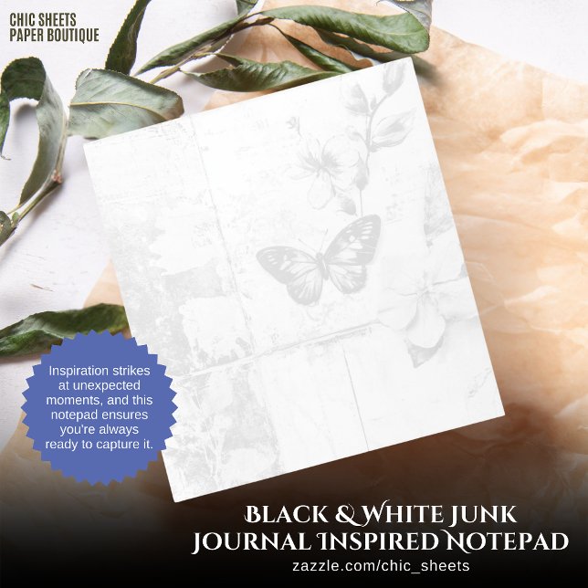 Bloco de Notas Inspirado em Junk Journal Preto e B (Criador carregado)