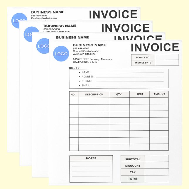 Bloco De Notas Invoice Order Form & Custom Small Business Logo (invoice sales receipt)