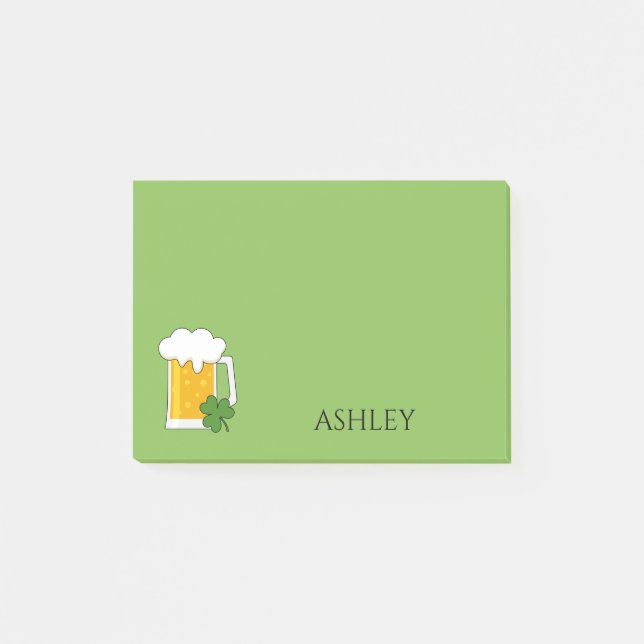 Bloco De Notas Irish Beer Mug com Shamrock Clover | Personalizar (Frente)
