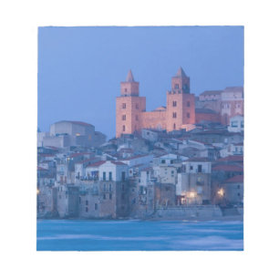 Bloco De Notas Itália, Sicília, Cefalu, Vista com Duomo a partir