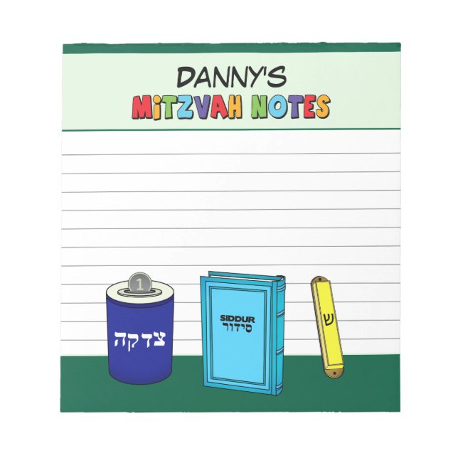 Bloco De Notas Itens Mitzvah Personalizados - Verde (Frente)