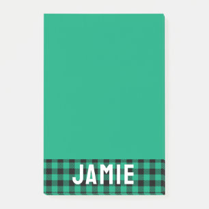 Bloco De Notas Jade Green Buffalo Check White Name