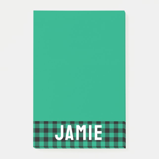 Bloco De Notas Jade Green Buffalo Check White Name (Frente)
